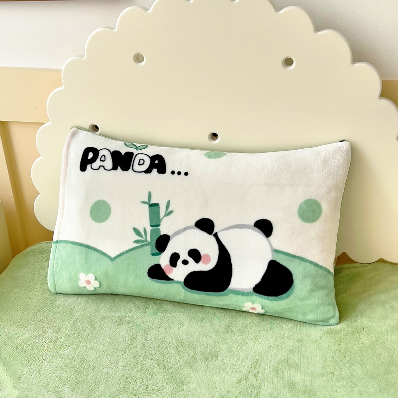 2025新款大版印花牛奶绒儿童枕套枕芯幼儿园枕套枕芯 快乐熊猫