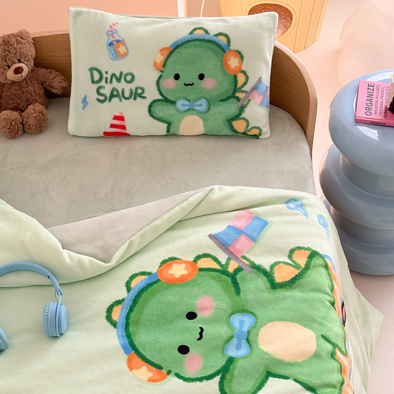 2025新款大版印花牛奶绒儿童枕套枕芯幼儿园枕套枕芯 恐龙宝宝