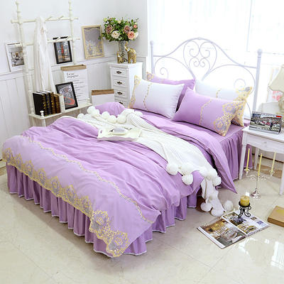 2019新品全棉：简约蕾丝系列流金岁月床罩款四件套 1.5米：床裙四件套 流金岁月紫