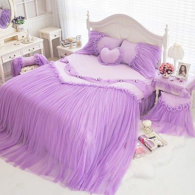 2019新品全棉：素色公主风系列全棉灰姑娘床罩款四件套 1.2米：床裙三件套 灰姑娘紫