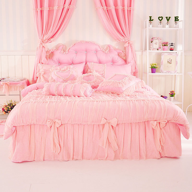 2019新品全棉：素色公主风系列全棉玫瑰庄园床罩款四件套 1.2米：床裙三件套 玫瑰庄园