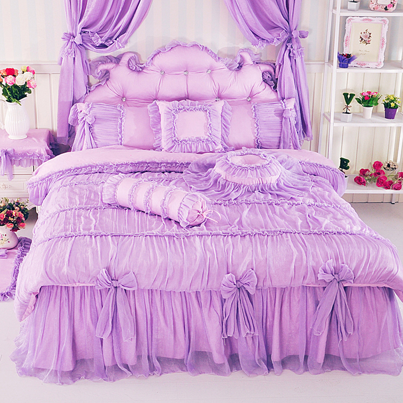 2019新品全棉：素色公主风系列全棉玫瑰庄园床罩款四件套 1.2米：床裙三件套 熏衣草庄园