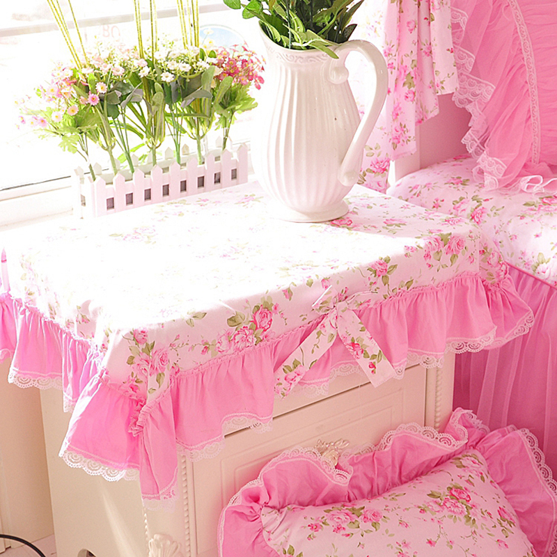 2019新品全棉：印花蕾丝系列梦幻花园-粉床罩款四件套 1.5米：床裙四件套 桌布可配对应花色