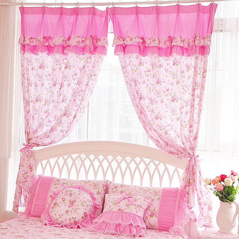 2019新品全棉：印花蕾丝系列梦幻花园-粉床罩款四件套 1.2米：床裙三件套 窗帘可配对应花色