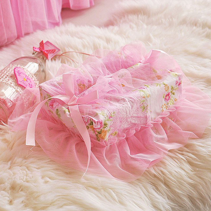 2019新品全棉：印花蕾丝系列风铃草床罩款四件套 1.2米：床裙三件套 纸巾盒罩可配同款对应花色
