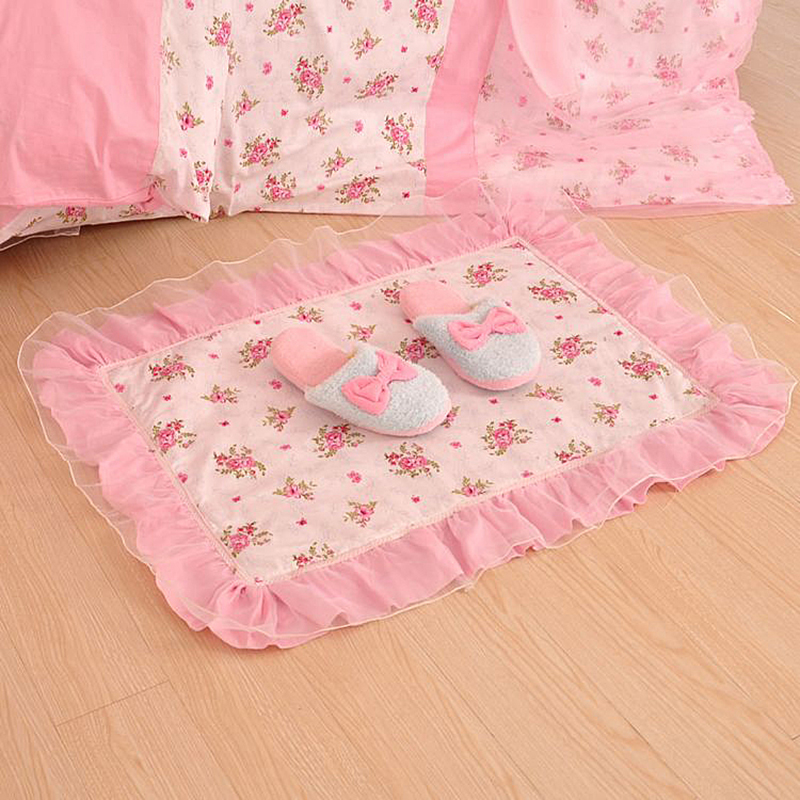 2019新品全棉：印花蕾丝系列粉色恋人床罩款四件套 1.5米：床裙四件套 地垫可配对应花色