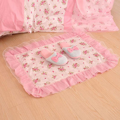 2019新品全棉：印花蕾丝系列粉色恋人床罩款四件套 1.5米：床裙四件套 地垫可配对应花色