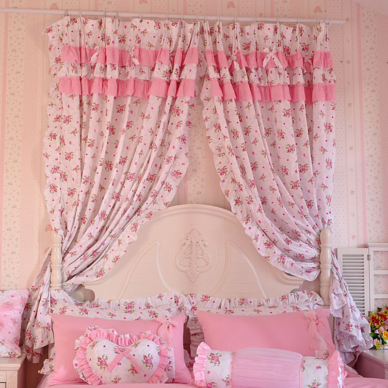 2019新品全棉：印花蕾丝系列粉色恋人床罩款四件套 1.5米：床裙四件套 窗帘可配对应花色