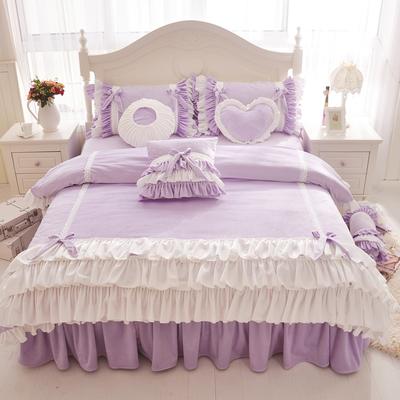 2019新品水晶绒：素色盘花系列菲儿床罩款四件套 1.2米：床裙三件套 紫白