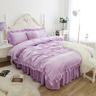 2019新品水晶绒：素色盘花系列花语床罩款四件套 1.5米：床裙四件套 花语紫