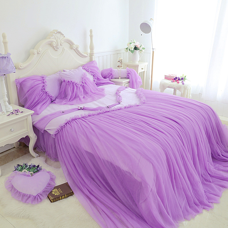 2019新品水晶绒：素色盘花系列灰姑娘床罩款四件套 1.2米：床裙三件套 灰姑娘紫