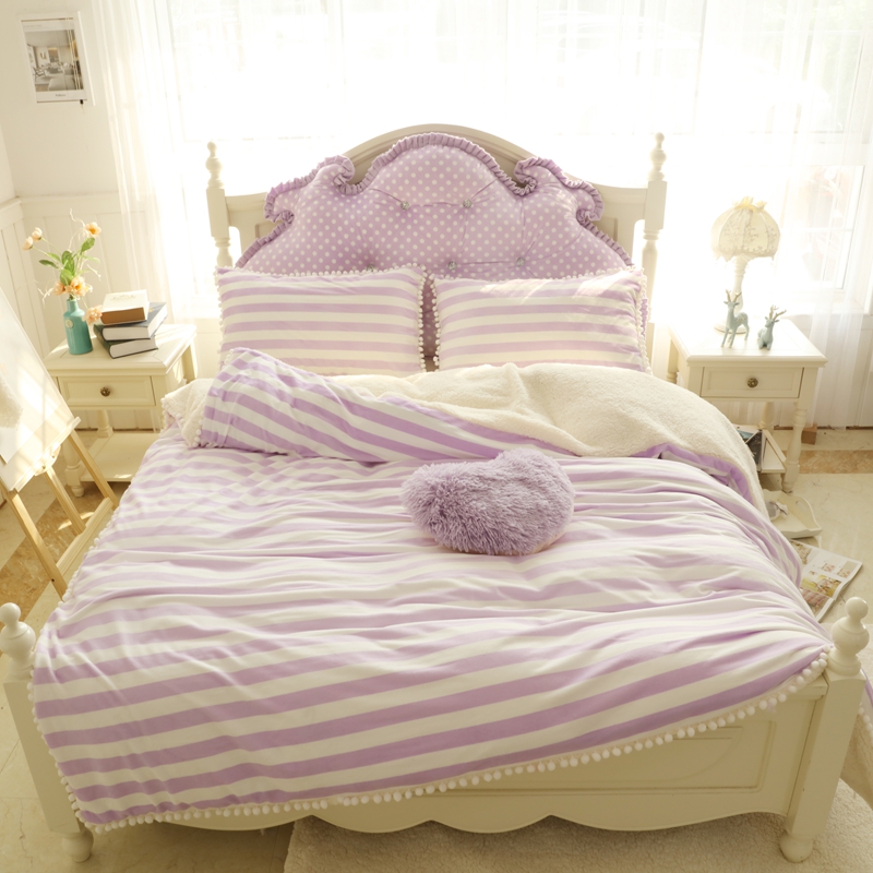 2019新品水晶绒：印花蕾丝系列甜美少女床罩款四件套 1.2米：床裙三件套 甜美少女紫