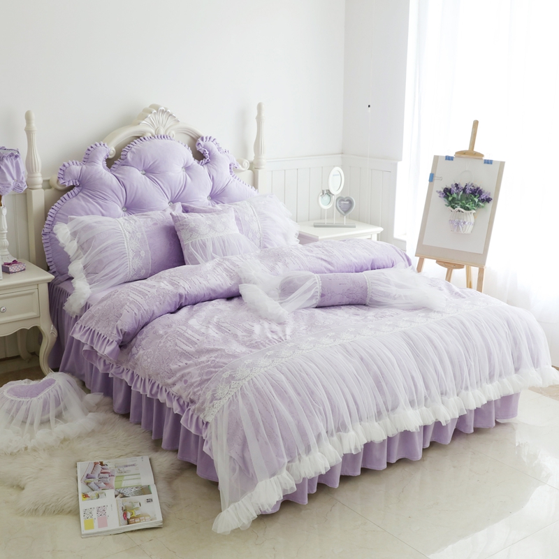 2019新品水晶绒：压花蕾丝系列暖暖阳光床罩款四件套 1.5米：床裙四件套 绒暖暖阳光紫