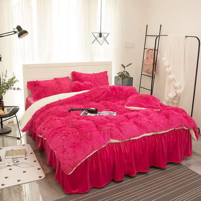 2019新款水貂绒：素色简约系列床罩款四件套 1.2米：床裙三件套 水貂绒玫红