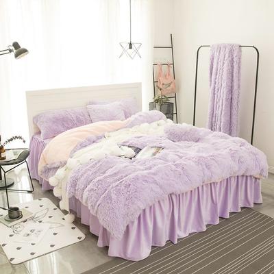 2019新款水貂绒：素色简约系列床罩款四件套 1.2米：床裙三件套 水貂绒紫
