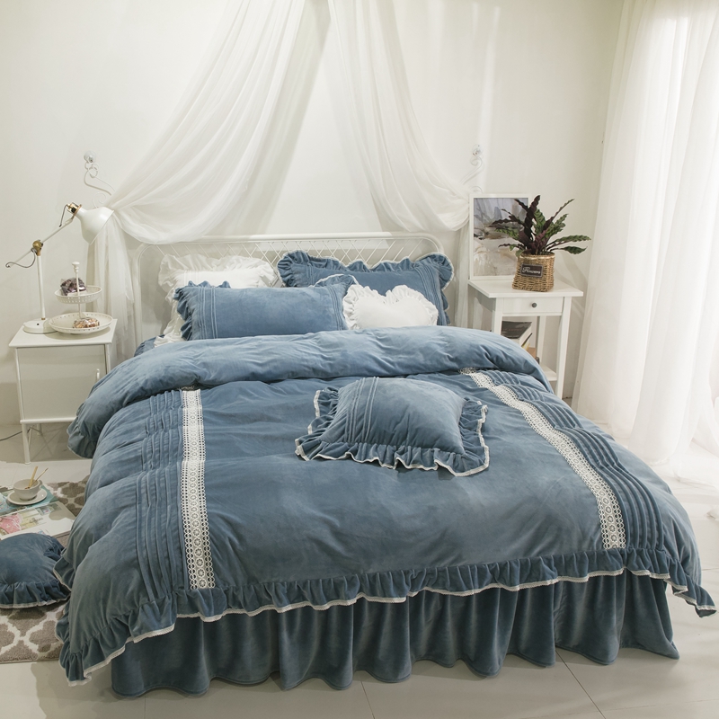 2019新款绒迪亚四件套水晶绒 2.0床被套标准床罩款四件套 迪亚藏蓝