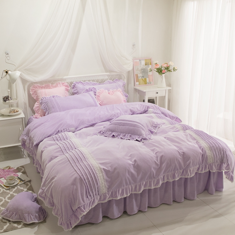 2019新款绒迪亚四件套水晶绒 2.0床被套标准床罩款四件套 迪亚紫