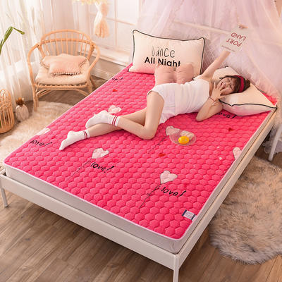 新款宝宝绒牛奶绒床褥子法兰绒法莱绒床垫可以机洗款榻榻米防滑垫 1.0m（3.3英尺）床 粉色恋情