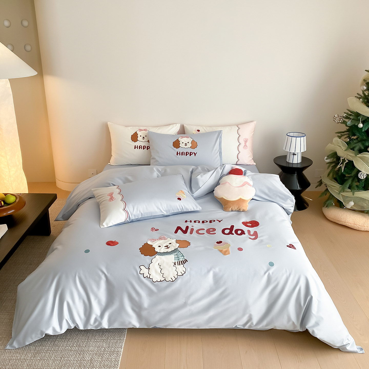 2026新款100s长绒棉刺绣绣花四件套-奶油小狗 奶油小狗-蓝