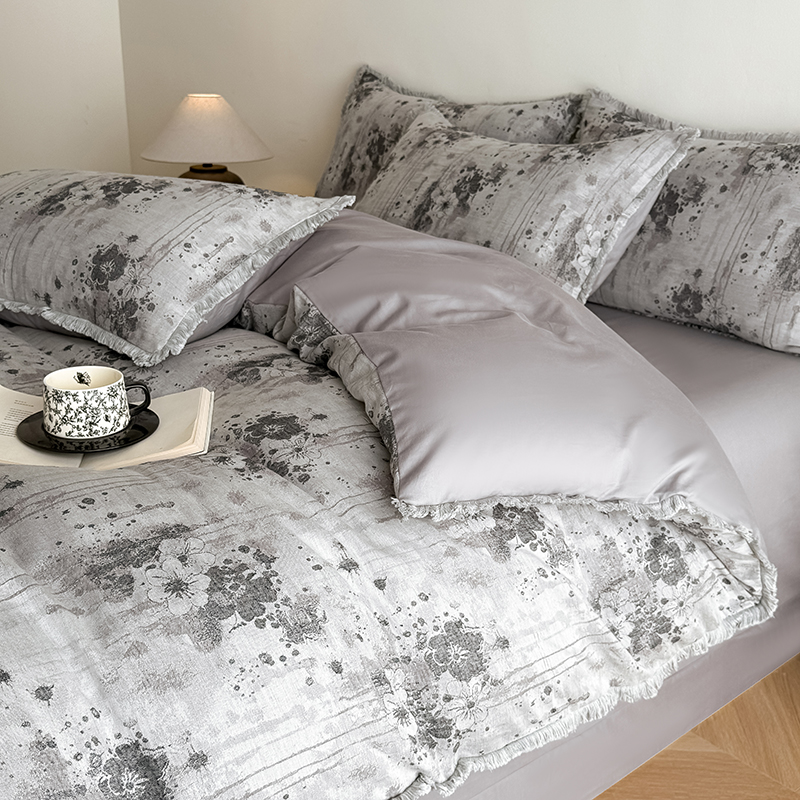 2025新款全棉三层纱花边流苏四件套