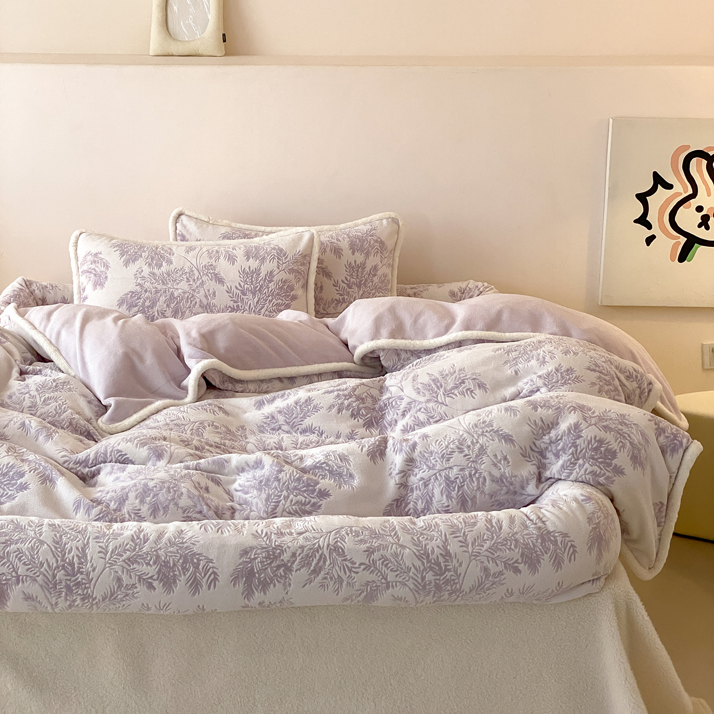 2026新款人类趴趴窝牛奶绒可拆卸四件套-棉棉云朵 棉棉云朵-紫