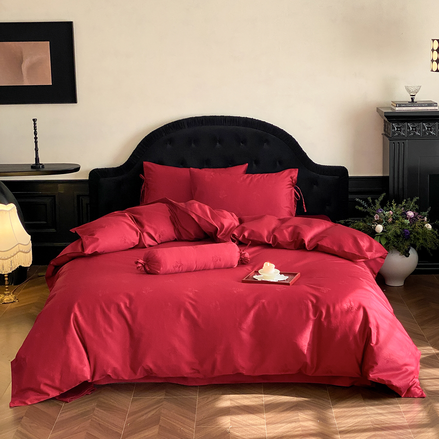 2025新款秋冬款100S长绒棉精美提花系列四件套-场景一 玫瑰花影