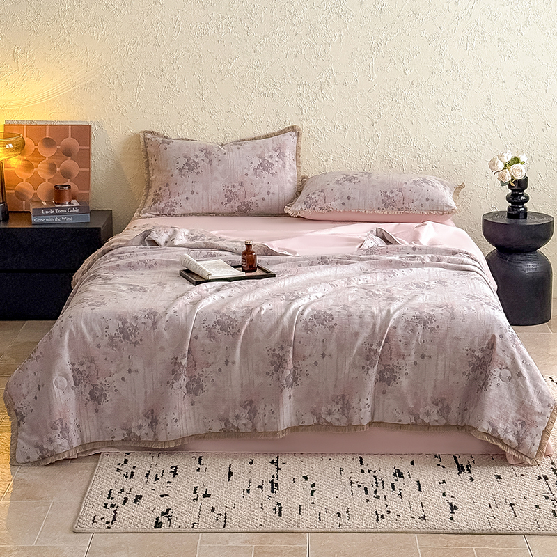 2025新款全棉三层纱提花夏被四件套