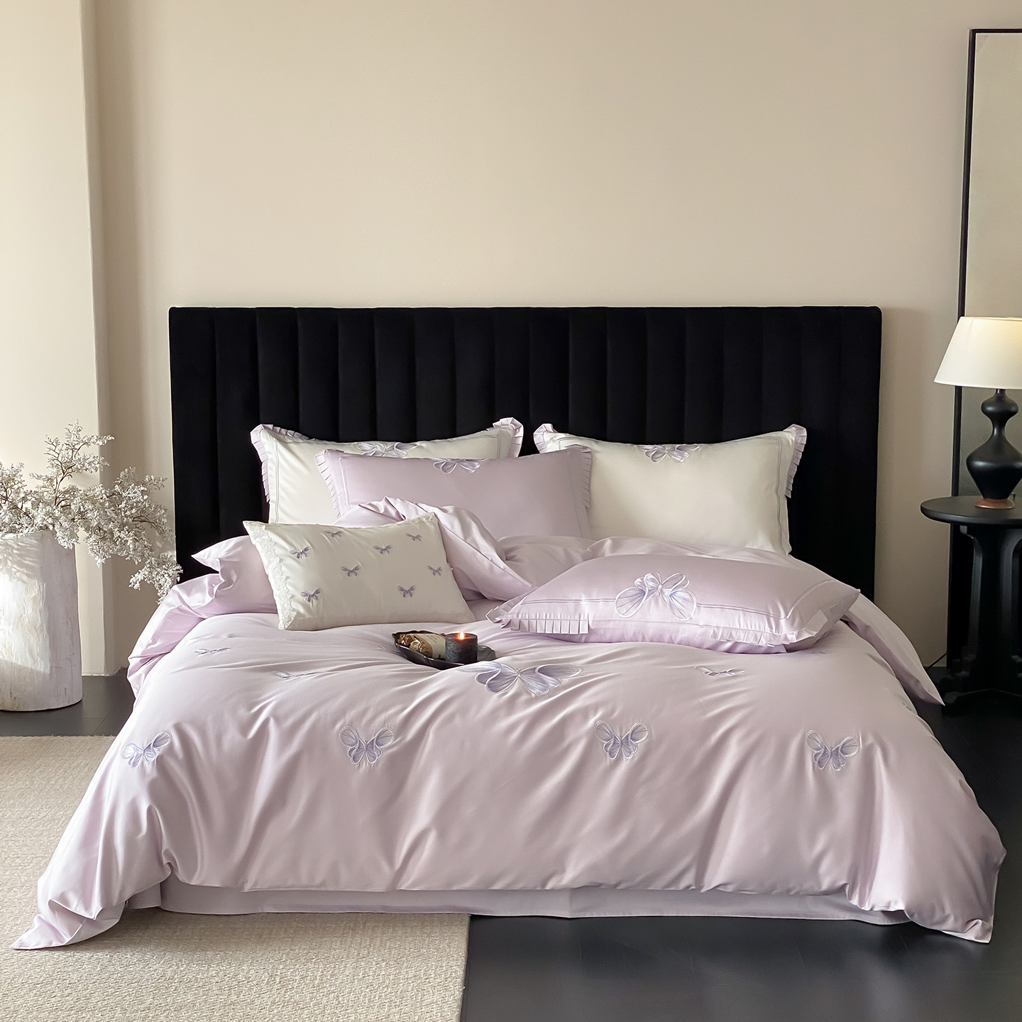 2026春夏新品100S长绒棉精密刺绣四件套-梦幻蝶语 梦幻蝶语-紫