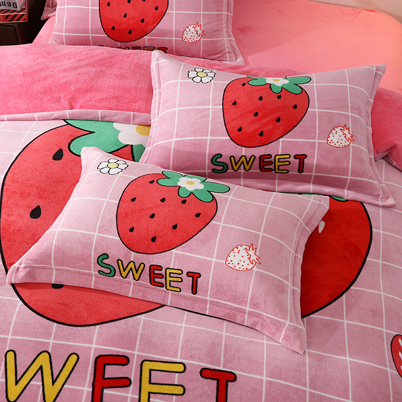 单品枕套 48cmX74cm/对 加厚绒-草莓甜心