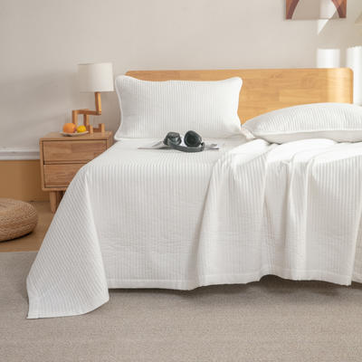 2024新款新款全棉水洗棉抗菌夹棉床盖加厚床单 150cmx230cm单床盖 纯棉水洗棉床盖-白色