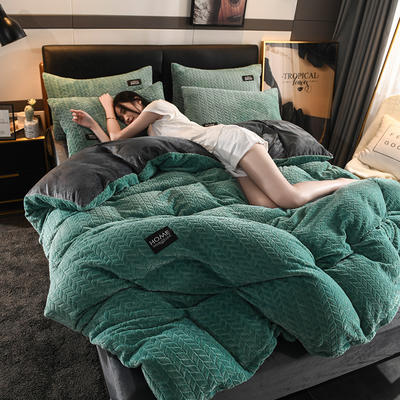 2020新款麦穗花法莱绒珊瑚绒四件套 1.5m（5英尺）床（床单款） 麦穗花-松石绿