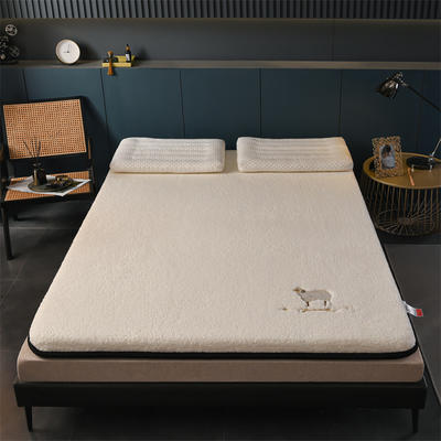 2022新款宽边刺绣羊羔绒喜洋洋系列床垫-成人系列 90x200cm 喜洋洋-米白