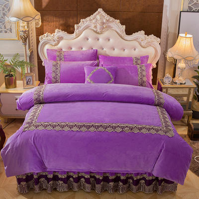 2019新品艾薇儿系列水晶绒夹棉床裙四件套 1.5m（5英尺）床 艾薇儿-紫色
