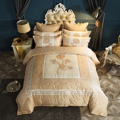 2019新品费力罗娜欧式宫廷风加棉床盖四件套 1.5m（5英尺）床床盖：250cm*2 费力罗娜-浅驼色