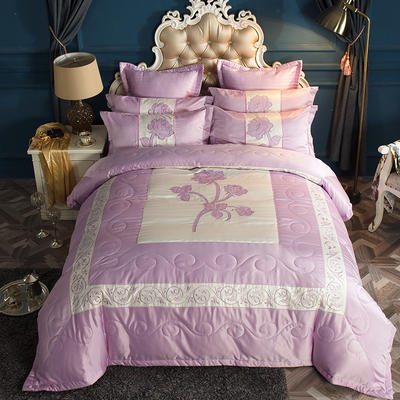 2019新品费力罗娜欧式宫廷风加棉床盖四件套 1.5m（5英尺）床床盖：250cm*2 费力罗娜-优雅紫
