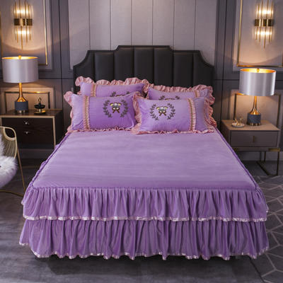 2019新款羊棉绒双层花边单床裙三件套（甜蜜节日） 单床裙：120*200*高48cm 紫色