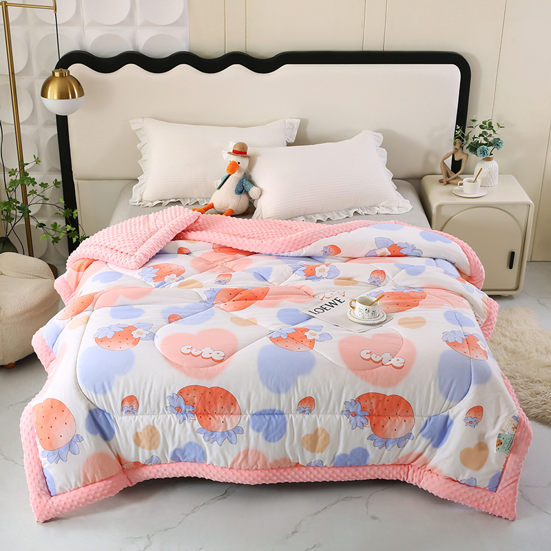 2026新款A类水洗棉豆豆绒被子冬被大豆被芯春秋被冬被幼儿园学生宿舍四季被空调被子被芯 水晶草莓