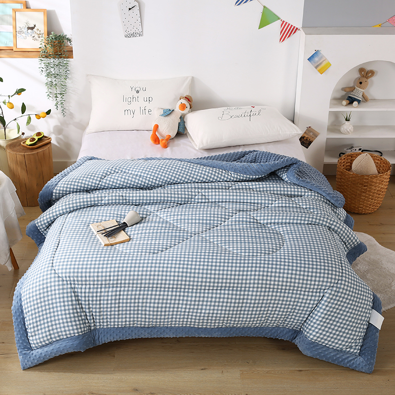 2026新款A类水洗棉豆豆绒被子冬被大豆被芯春秋被冬被幼儿园学生宿舍四季被空调被子被芯 简格蓝