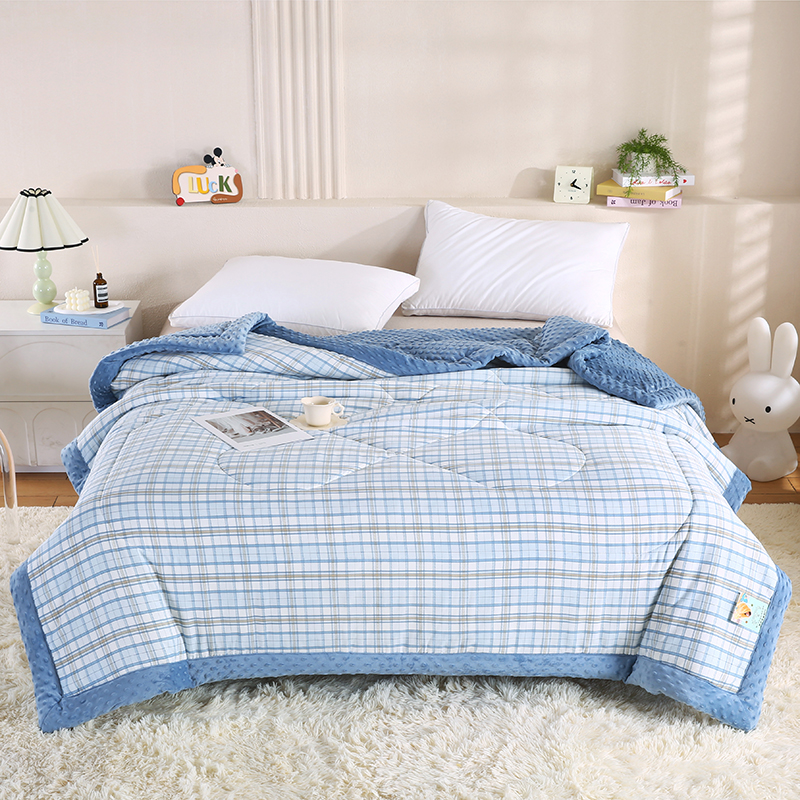 2026新款A类水洗棉豆豆绒被子冬被大豆被芯春秋被冬被幼儿园学生宿舍四季被空调被子被芯 蓝大格