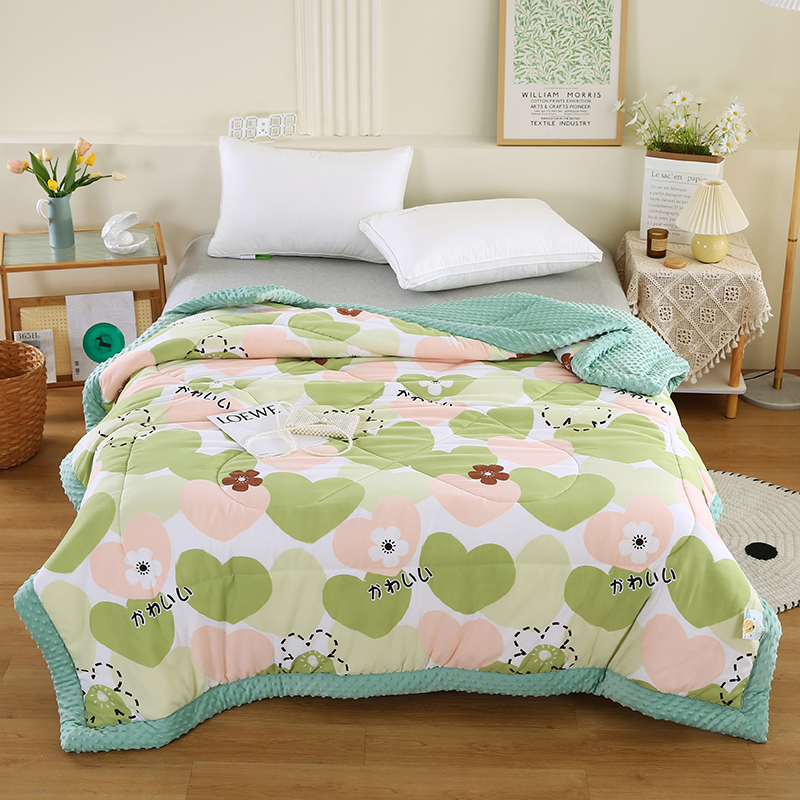 2026新款A类水洗棉豆豆绒被子冬被大豆被芯春秋被冬被幼儿园学生宿舍四季被空调被子被芯 心心相印-绿