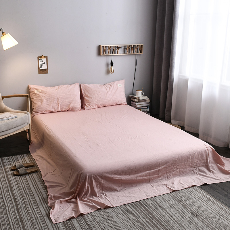 2021新品全棉水洗棉单品床单 标准床单 245*250cm 粉艳条