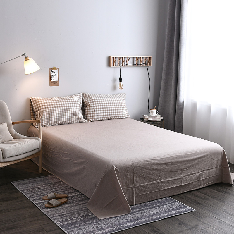 2021新品全棉水洗棉单品床单 标准床单 245*250cm 渐变格-米