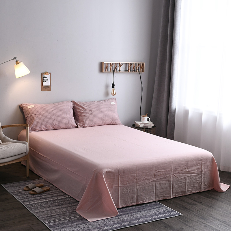 2021新品全棉水洗棉单品床单 标准床单 245*250cm 京都格-粉
