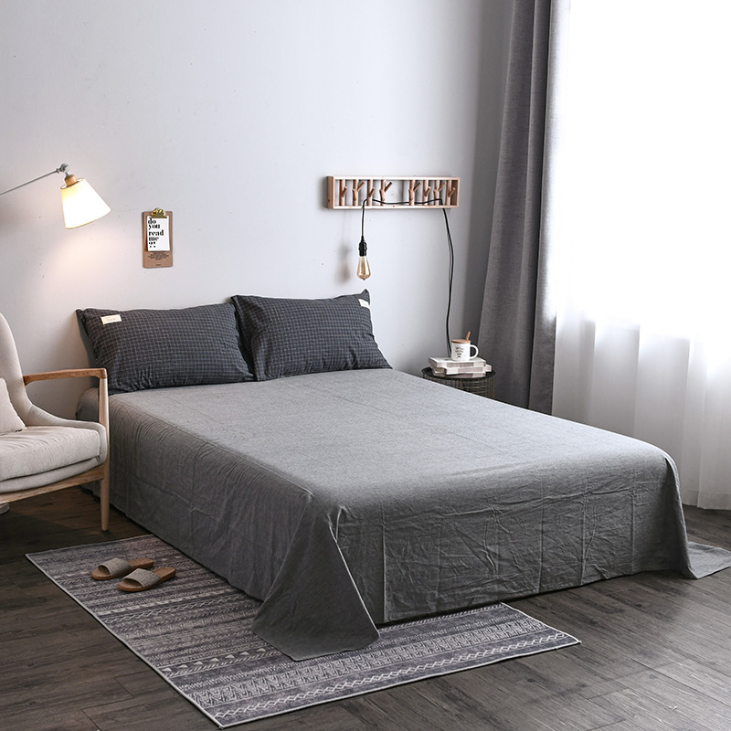 2021新品全棉水洗棉单品床单 标准床单 245*250cm 京都格-灰