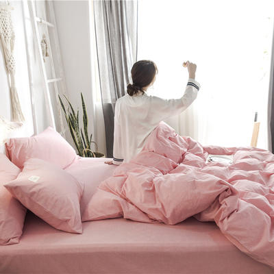 2022款全棉色织水洗棉套件布标款日系风四件套 （带模特） 1.5m（6英尺）床单款 粉红