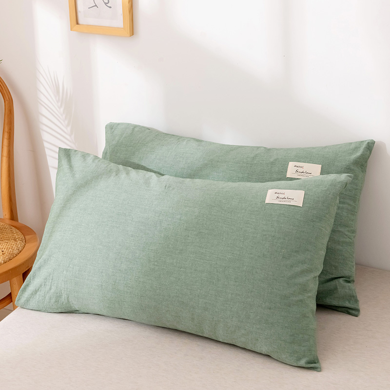 2021新款全棉水洗棉枕套+全棉枕头48*74cm（一个枕套+一个枕芯） 草绿