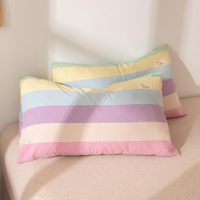 2021新款全棉水洗棉枕套+全棉枕头48*74cm（一个枕套+一个枕芯） 彩虹条