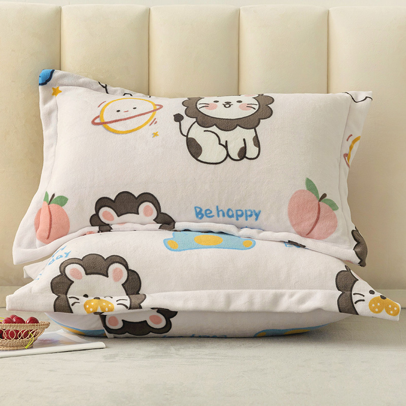 2021新款儿童卡通牛奶绒印花信封枕套枕芯 枕套组合装 40*60cm信封枕套/只 小狮子