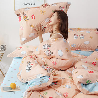 2019新款-卡通x花卉系列四件套 床单款四件套1.5m（5英尺）床 比心