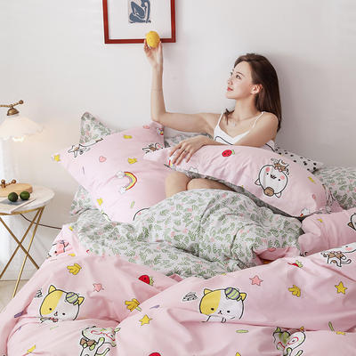 2019新款-卡通x花卉系列四件套 床单款四件套1.5m（5英尺）床 彩虹猫咪